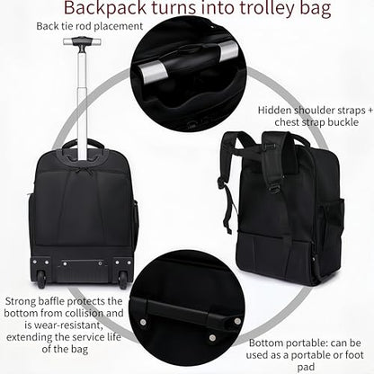Rolling Backpack with Wheels - Water-Resistant, that fits a 17-inch laptop，Anti-theft, ideal for travel and business use—a Rolling Backpack with Wheels