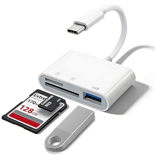 3IN1 SD Card Reader,USB C SD Card Reader,supports SD and MicroSD memory card adapter(includes USB A female port),compatible with flash drives,iPhone 15/16,MacBook,Mac,Trail Camera viewer,Plug and play - size: 3IN1 SD Card Reader