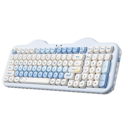 YUNZII C98 Wireless Mechanical Keyboard with Number Pad,98 Key BT5.0/2.4G/USB-C Hot Swap Gasket Mount with PBT MOA Keycaps,Custom RGB,Cute Cake Keyboard for Win/Mac (Blue, Milk V2 Linear Switch) - color: Blue, size: Milk V2 Linear Switch