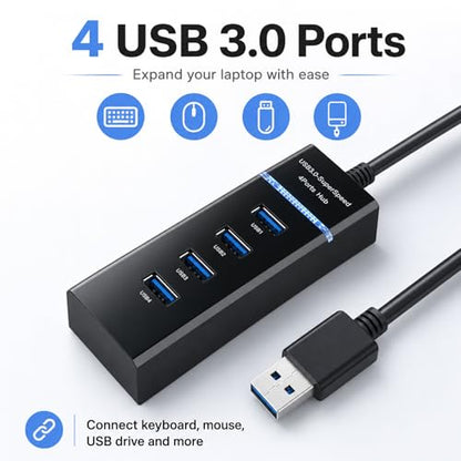 USB 3.0 Hub 4 Ports with Type-C Power Input, High-Speed USB Splitter for Laptop, PC, Xbox, Flash Drive, HDD, Printer, Camera, Keyboard & Mouse – Data Transfer Only