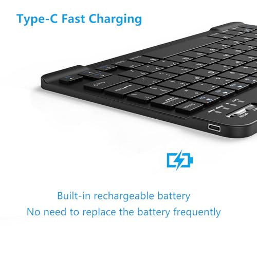 Ultra-Slim Small Bluetooth Keyboard for iPad, Portable Rechargeable Wireless Keyboard for iPad Air, iPad Pro, iPad mini iPhone Android Samsung Tablet Cell Phone Smartphone (Black)