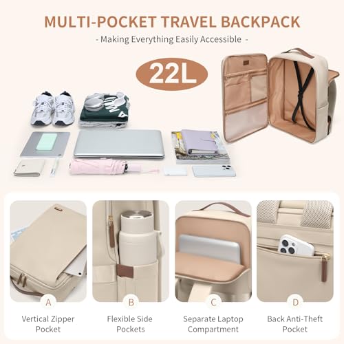 GOLF SUPAGS Stylish Laptop Backpack for Women Airline Approved Perfect for Work College and Travel Multi-Functional Casual Daypack Fits 17.3 Inch Notebook (Apricot) - color: Apricot