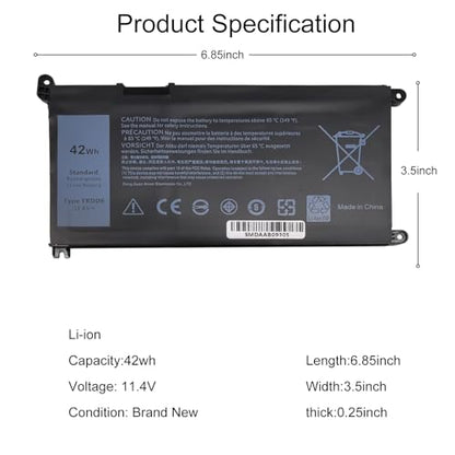 LQM YRDD6 Laptop Battery 42Wh for Dell Inspiron 5591 | Dell Inspiron 7586 5481 5482 3310 Vostro 3491 5481 5581 5490 5590 0YRDD6 01VX1H 1VX1H 0VM732 - color: YRDD6