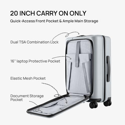 NINETYGO Carry On Luggage 22x14x9 Airline Approved, 20 Inch Suitcase with Front Compartment, Lightweight PC Hard Shell, Cup Holder, Clamshell, TSA Lock, Spinner Wheels (Charcoal Coconut Milk) - color: 06-Charcoal Coconut Milk, size: Carry-On 20-Inch (Clam