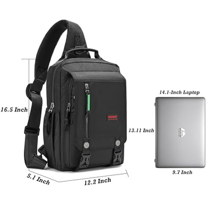 NICGID Sling Bags Chest Shoulder Backpacks, Laptop Backpack Crossbody Messenger Bag Travel Outdoor Men Women - color: Black, size: 14.1 inch