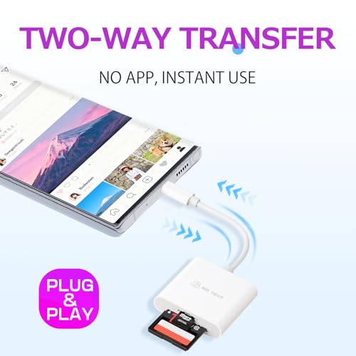 USB-C SD/Micro SD Card Reader, USB3.0 Dual Slot Memory Adapter | Dual Card Slots, Wide USB-C Compatibility, USB3.0 Fast Transfer, Trail Camera Viewer, Plug & Play, Compact Portabl