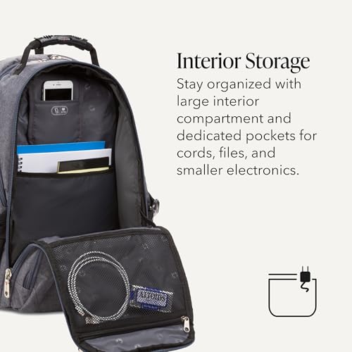 SWISSGEAR 1900 ScanSmart Laptop Backpack, Fits Most 17-Inch Laptops, TSA-Friendly Lay-Flat Design, RFID Protection, and Tablet Pocket, Black, 31L, 18.5-Inch - color: Heather Grey