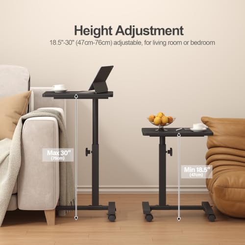 TUTOTAK C Table End Table Adjustable Height, TV Tray Table for Small Spaces | 360°Swivel casters, Slide Under Couch Side Table, Sofa Bedside Table for Living Room, Bedroom, Black TB01BK099 - color: Black