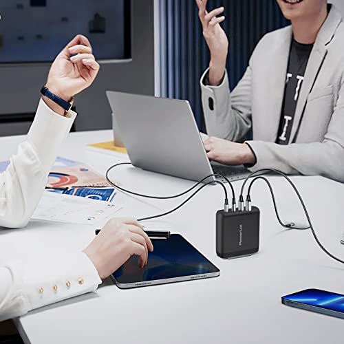 100W USB C Wall Charger,PowerLot 4 Port GaN MacBook Pro USB C Charger, Laptop 100W Charger USB C Power Adapte for MacBook Air,iPad,Tablets,HP,Dell XPS,iPhone 14/13,Samsung Galaxy - color: 4 ports-Black