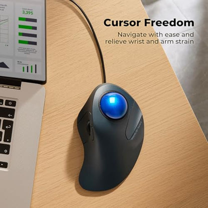 Wired Trackball Mouse for Large Hands, Ergonomic Design Reduces Wrist & Muscle Strain, Precision Tracking with Easy Index Finger Control, Compatible with PC, Laptop, Windows, Mac, Blue - color: D-Blue