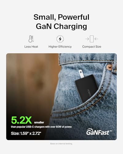 Belkin 65W Dual GaN USB C Charger Block, Fast Charging for Travel | PD 3.0 Fast Charging, Samsung Galaxy S26, iPhone 17, Air, Pro, Pro Max, iPad, MacBook, AirPods - style: 65W Black