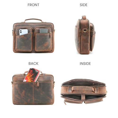 Slim Genuine Leather Briefcase For Men Fits 16 Inch Laptop Satchel 'The StatesMan' Computer Messenger Bags For Business Office Work