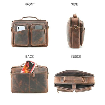Slim Genuine Leather Briefcase For Men Fits 16 Inch Laptop Satchel 'The StatesMan' Computer Messenger Bags For Business Office Work