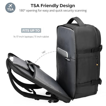 Swissdigital Design Travel Laptop Backpack 43l with USB Charging Port,TSA Friendly Flight Approved Carry-on Luggage Hand,Business Backpack,Large Weekender Bag Fits 17 Inch Laptop Black | SD1748-01 - color: Black