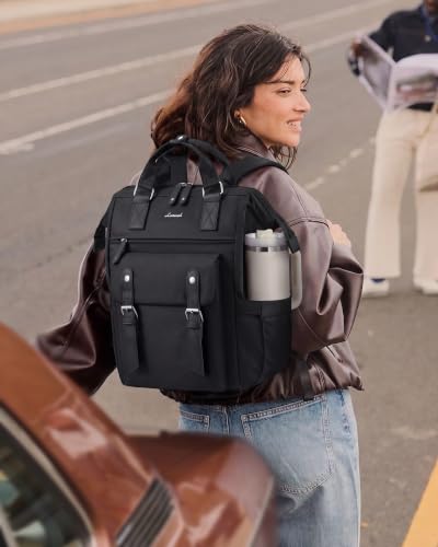 LOVEVOOK Laptop Backpack for Women with Giant Tumbler Holder Pocket,15.6 inch Waterproof Travel Backpack Purse Computer Laptop Bag - color: Black-black, size: 15.6 Inch Cup