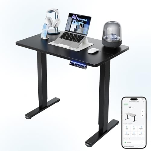 HUANUO 32" AI Smart Standing Desk with App-Synced Sedentary Reminders, Electric Height Adjustable Desk with Body-Data Ergonomic Presets, Voice Control Alexa/Google/Siri, 3 Memory Settings Table, Black - color: Black, size: AI-32" X 19"