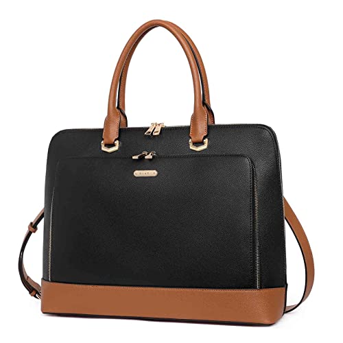 CLUCI Leather Briefcase for Women 15.6 Inch Laptop Business Computer Ladies Stylish Work Handbags Shoulder Bag - color: Black-brown