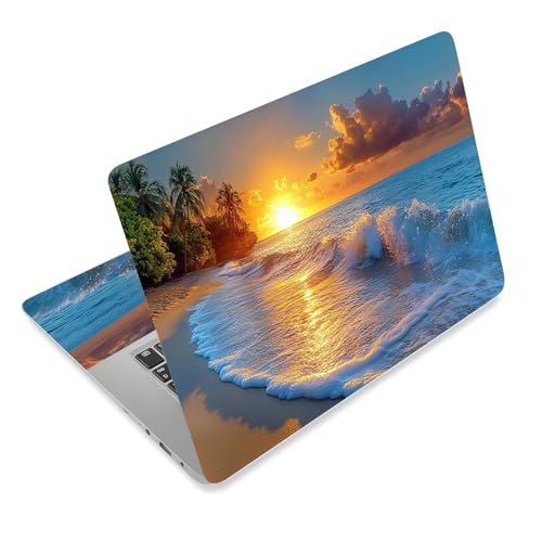 Laptop Skin Sticker Decal for 12 13 13.3 14 15 15.6 in, Universal Vinyl Waterresistant Protector Cover for Notebook PC Netbook, Computer Decor for Women Girls Ocean Sunset Waves - color: Ocean Sunset Waves