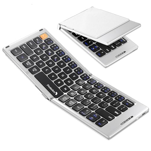 ProtoArc XK04 Foldable Compact Keyboard for Phone and Tablet, White Silver | Pocket-Sized, PU Leather Cover, Bluetooth 3-Device Workflow, for Business Travelers, On-the-go Typing - color: White