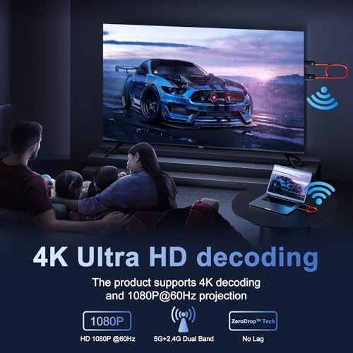 Wireless HDMI Transmitter and Receiver 4K Decode Input 1080P Output | No WiFi/app/Bluetooth, Plug & Play, Portable 2.4/5G, Streaming Video and Audio from PC/Projector/TV Box to Monitor - color: Black
