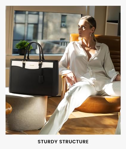 LOVEVOOK Laptop Tote Bag for Women, Leather Office Work Bag Briefcase fit for 15.6 inch Laptop, Large Teacher Computer Bag Handbag,2pcs Set Leather/Black-White | PU Leather Business Briefcase Teacher Travel College Bag Handbag fit for 15.6 inch Laptop, Of