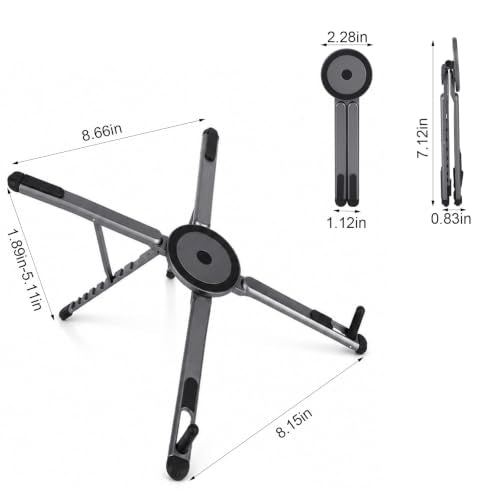 3-in-1 Portable Laptop Stand, Aluminum Alloy Foldable & Adjustable Travel Laptop Desktop Riser Stand Holder with Magnetic Metal Ring & Storage Bag Suitable for Mobile Phones Tablets Computer