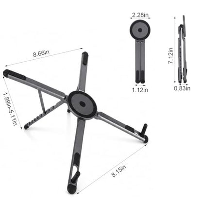 3-in-1 Portable Laptop Stand, Aluminum Alloy Foldable & Adjustable Travel Laptop Desktop Riser Stand Holder with Magnetic Metal Ring & Storage Bag Suitable for Mobile Phones Tablets Computer