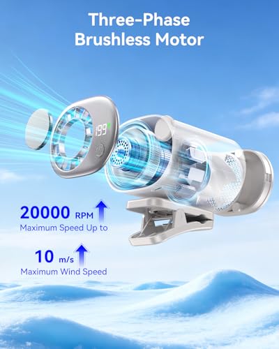 Clip-On Portable Fan with Ice Cooling, 20000 RPM Rechargeable Handheld Turbo Fan, 360° Rotating Detachable Clip, Mini Stroller Fan for Baby, Compact Travel Essentials, Summer Gifts for Women,White - color: White