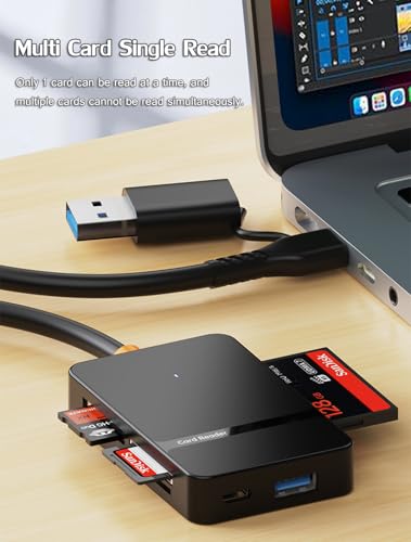 USB C USB 3.0 Dual Interface Multi Card Reader, OTG Adapter, with 4 Card Slots, USB C/A Ports, 5Gbps, 2TB Capacity, Suitable for SD MS CF TF Cards, Compatible with iPhone/iPad/MacBook/Samsung