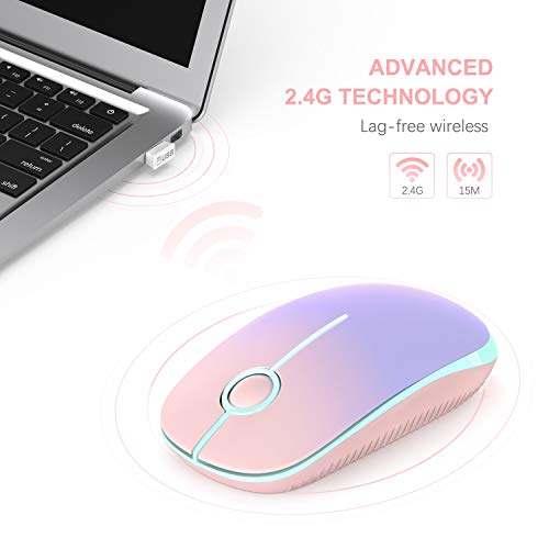 Unipows Wireless Mouse-2.4G Slim Portable Computer Mouse with Nano Receiver | Less Noise Mobile Optical Mice for Notebook, PC, Laptop, Desktop, Gradient Pink to Purple - color: Gradient Pink to Purple