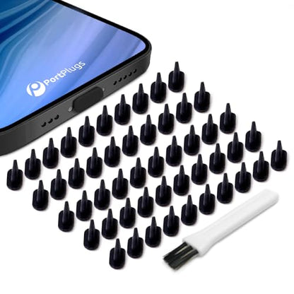 Lightning Dust Plugs 50 Pack, Low Profile Design with Cleaning Brush, Black | Helps block dust, lint and debris, helps support reliable charging, low profile fit, durable flexible construction - color: Black. 50 Pack