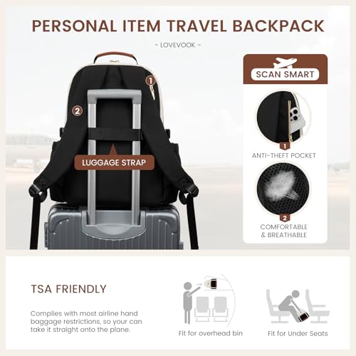LOVEVOOK Laptop Backpack for Women with Pouch Pocket for Large Capacity Cup,18 Inch Teacher Nurse College Work Travel Backpack Purse,Waterproof Laptop Computer Bags,Beige-Black-Brown+Diamond-shaped - color: Beige - Black - Chestnut Brown + Diamond-shaped,