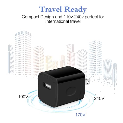 Single Port Charging Block, 1A/5V Black Wall Charger Box USB Charging Plug | 4Pack Cube Brick for iPhone 17 16 Pro 15 14 Pro Max 13 12 Plus,Samsung Galaxy S26 S25 S24 A15 A14,Moto,Android Phone Chargers - color: all-black