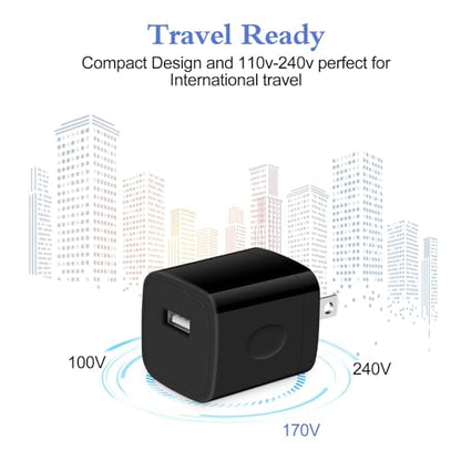 Single Port Charging Block, 1A/5V Black Wall Charger Box USB Charging Plug | 4Pack Cube Brick for iPhone 17 16 Pro 15 14 Pro Max 13 12 Plus,Samsung Galaxy S26 S25 S24 A15 A14,Moto,Android Phone Chargers - color: all-black