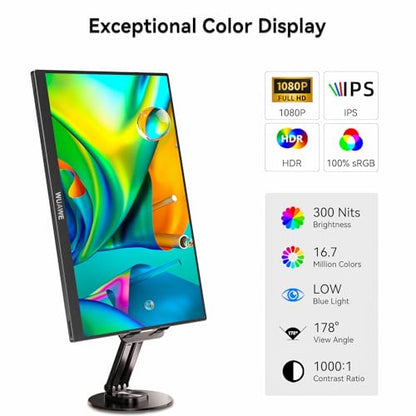 WUAWE Portable Monitor 15.6 Inch, 72% NTSC 100% sRGB USB C HDMI Travel Monitor for Laptop with Built-in Stand, HDR Freesync Low Blue Light for PC Mac Phone PS5 Switch.