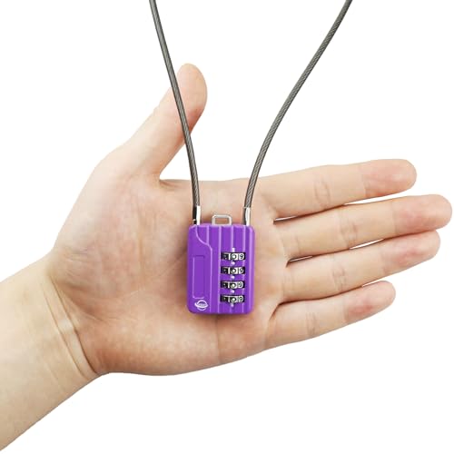 4 Digit Cable Combination Locks 20 inches Cable for School Gym Locker,Helmet,Filing Cabinets,Toolbox,Luggage Suitcase,knapsack,Cable 3mm Diameter,Purple - size: 50cm(20in)Cable Purple