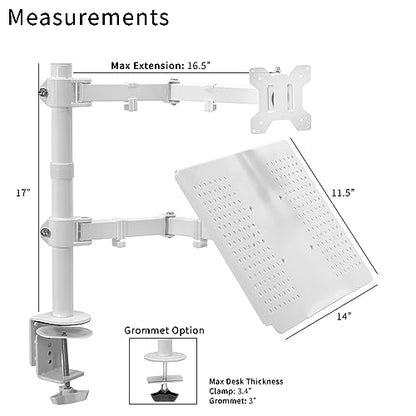 VIVO Fully Adjustable 13 to 32 inch Single Computer Monitor and Laptop Desk Mount Combo, Stand with Grommet Option, Fits up to 17 inch Laptops, White STAND-V002CW - color: White
