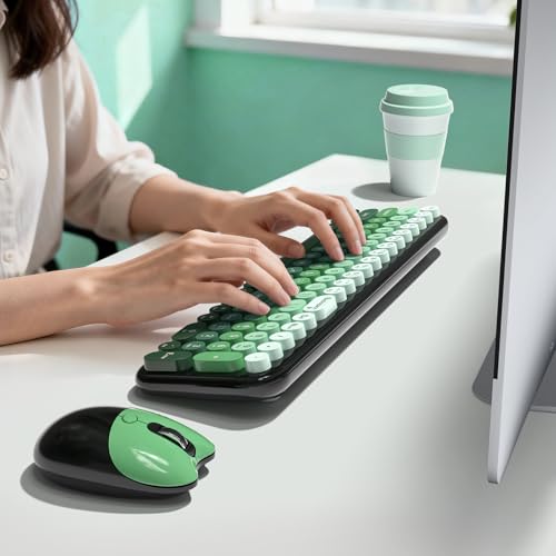 MOFII Wireless Keyboard and Mouse Combo, Full Size 2.4G Retro Round Computer Keyboard and Mouse Set, Plug and Play, for Windows, Computer, Desktop, PC, Notebook - (Green Gradient) - color: Green Gradient