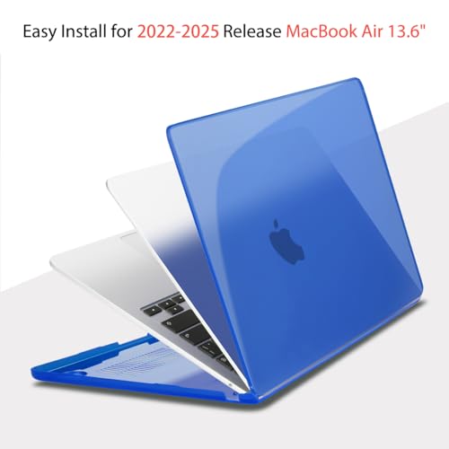 Teryeefi MacBook Air 13.6 Inch Case 2022 202 2024 2025 2026 Model: A2681 M2/A3113 M3/A3240 M4 /A3449 M5, Hard Shell Cover with Laptop Stickers & Keyboard Cover & USB 3.0 Adapter, Crystal Deep Blue - color: Crystal Deep Blue
