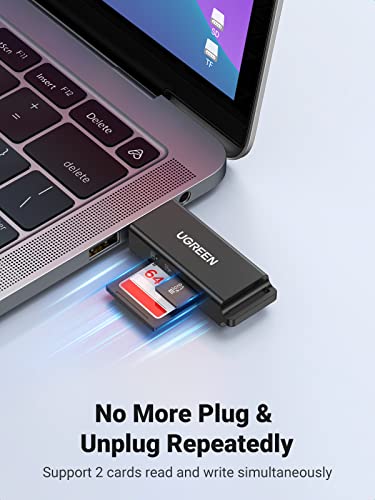 UGREEN SD Card Reader Portable USB 3.0 | Dual Slot Flash Memory Card Adapter Hub for TF SD Micro SD SDXC SDHC for Mac Windows Linux Chrome PC Laptop