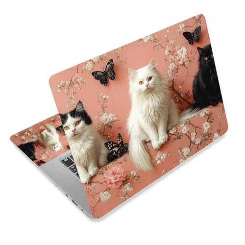 Aesthetic Laptop Skin Cover,12-15.6 Inch Universal Vinyl Sticker Decal,Waterproof Scratch-Resistant Notebook Wrap,Removable Residue-Free Protector,Floral Butterflies Cats - color: Floral Butterflies Cats