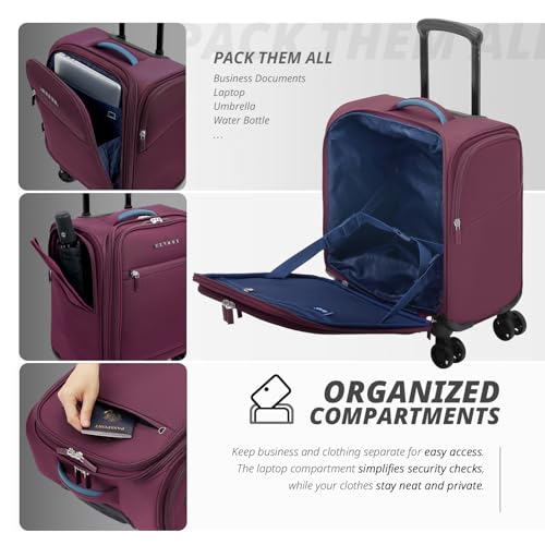 Verage Underseat Carry On Luggage with Wheels,14.5-Inch Plus Underseat | Personal Item Bag,Airline Approved, Laptop Compartment, USB Charging Port - color: Grape red, size: 14.5-Inch Plus Underseat