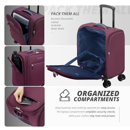 Verage Underseat Carry On Luggage with Wheels,14.5-Inch Plus Underseat | Personal Item Bag,Airline Approved, Laptop Compartment, USB Charging Port - color: Grape red, size: 14.5-Inch Plus Underseat