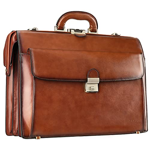 Banuce Leather Briefcase for Men with Anti-Theft Lock Fits 15.6" Laptop | Gradient Coloring Leather,Ergonomic Handle,Expandable,Detachable Shoulder Strap,Office Work,Business Travel - color: Brown