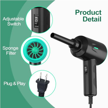 Meudeen Air Duster - Electric Air Blower - 5.74oz High Power Cleaning for Computer - PC - 2 Gear Compressed Air - color: Green