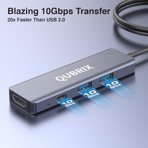 USB C 5 in 1 HUB,10Gbps USB-C/A 3.2 Ports, 4K HDMI 30Hz,100W PD Fast Charging,Compatible for MacBook Pro/Air, Dell XPS, iPad Pro Aluminum Splitter,Surface Pro Laptops