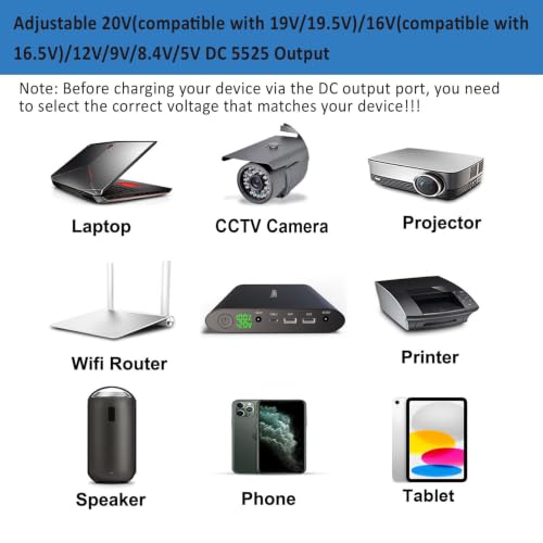 50000mAh Power Bank Multi DC 5/8.4/9/12/16/20V Output for Laptop | High Capacity Portable Charger,Fast Charging External Battery Bank for Dell,HP,CCTV Camera,Project,Printer