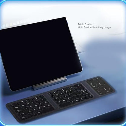 Zopsc Wireless Bluetooth Keyboard, Ultra Slim Foldable Keyboard with Touchpad, USB-C Rechargeable Keyboard, Numeric Keypad Keyboard for Travel Office