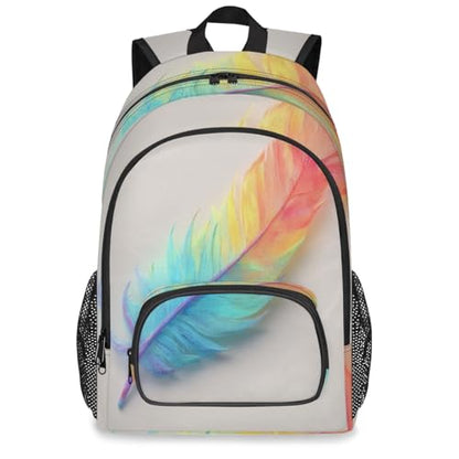 Rainbow Feather Large Backpack for Women and Men Waterproof Travel Laptop Backpack Lightweight Business Work Daypack Fits 17 Inch Computer - color: Multicolor 7