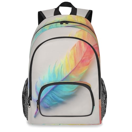 Rainbow Feather Large Backpack for Women and Men Waterproof Travel Laptop Backpack Lightweight Business Work Daypack Fits 17 Inch Computer - color: Multicolor 7
